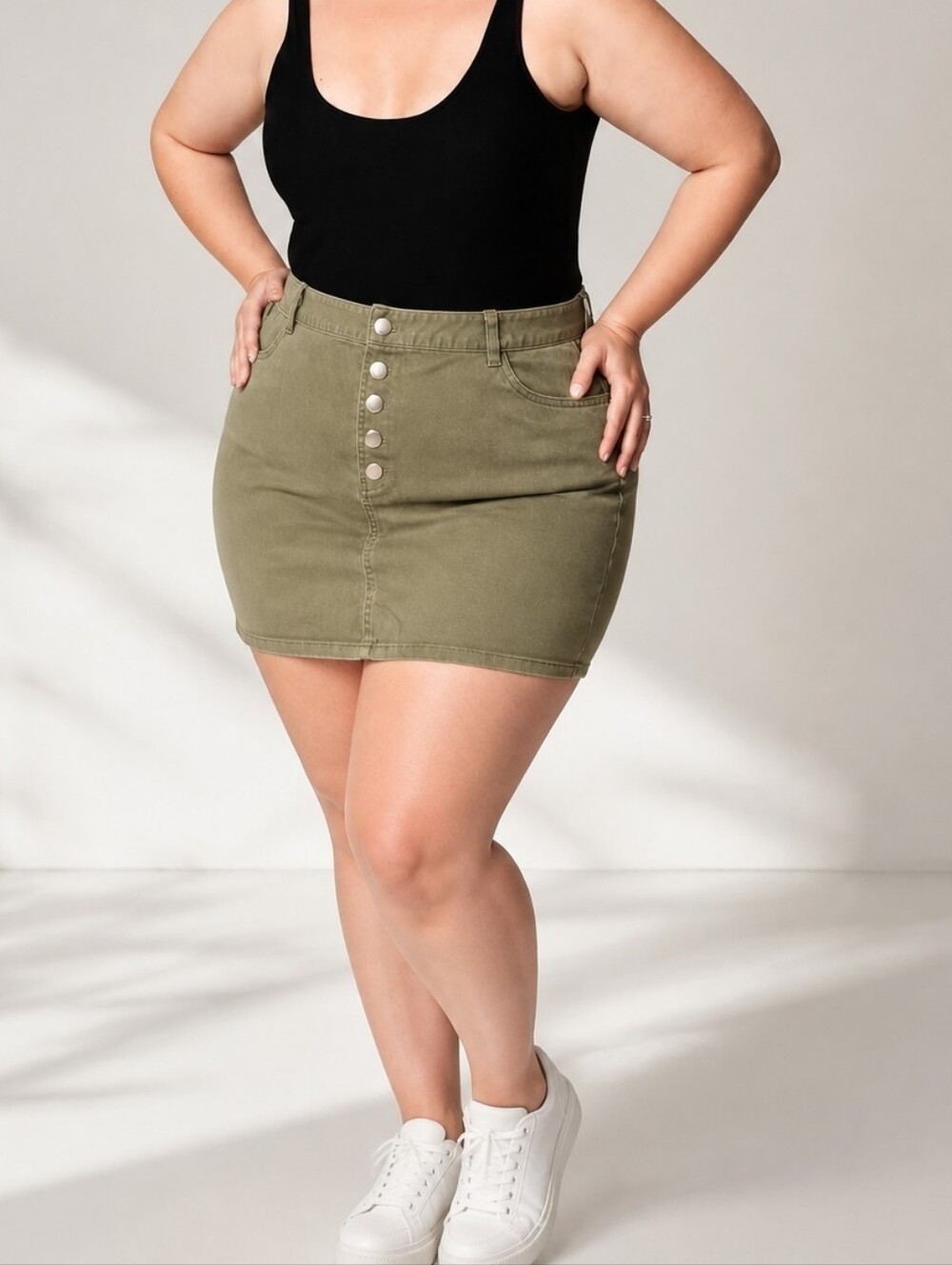 Forever 21 Olive Button-Front Mini Skirt